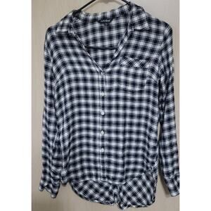 LUCKY BRAND Womens PLAID Black White BUTTON BACK TUNIC Long Sleeve SHIRT Size XS